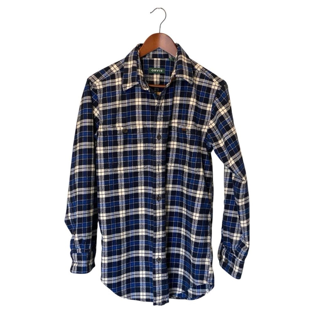 Orvis Blue Black White Check Flannel Long Sleeve Shirt Button Down Men's S